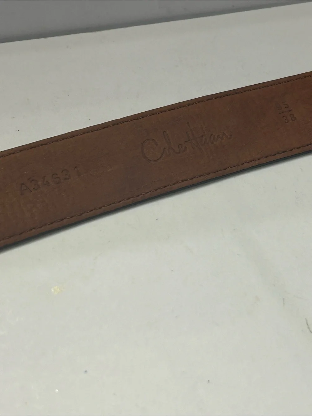 Cole Haan Brown Suede Leather Belt Size 38 Brass Buckle Silver Finish